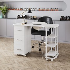 Mobile Manicure Table Technician Nail Art Beauty Salon Bar Station Desk White