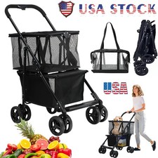 Collapsible Shopping Cart Utility Trolley Cart with Removable Tote Swivel Wheels