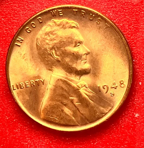 1948-S Lincoln Wheat Cent Penny GEM RED BU From an Original Bank Roll