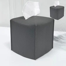 2 Pack Tissue Box Cover, Square PU Leather Tissue Holder, Decorative Facial Tiss