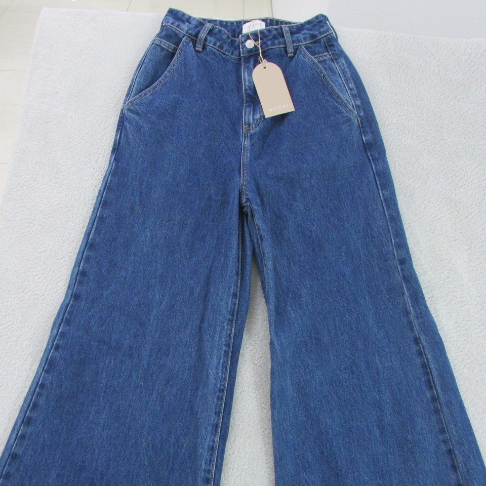 Meshki Wide Leg Flare Jeans Size 7 L33 Blue High Rise Jen