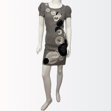 Carolina Herrera $1675 Embroidered Houndstooth Puff-Sleeve Pencil Dress 2-4