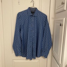 Bugatchi Classic Fit Long Sleeve Button Up Cotton Blue Dress Shirt Mens L