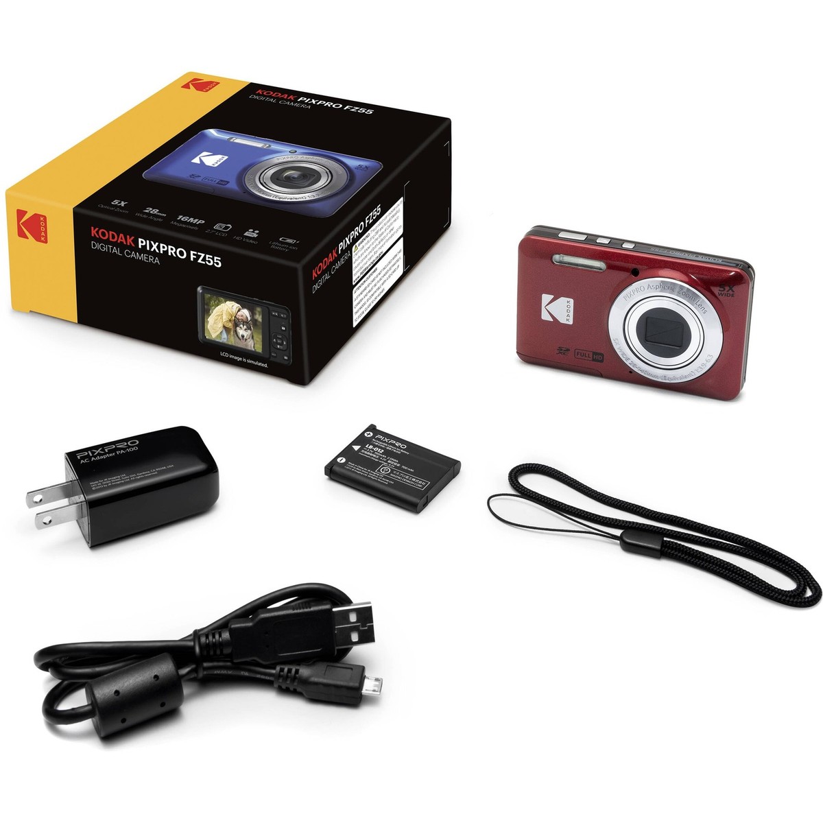 Kodak PIXPRO FZ55 Red 16MP Digital Camera 5X Optical Zoom