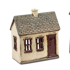 Windlicht Haus ANTIK H. 17cm grau braun aus Steinzeug Formano