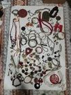 Large Lot Vintage To Now Red Gold Theme 91 Pieces costume Jewelry All Wearable