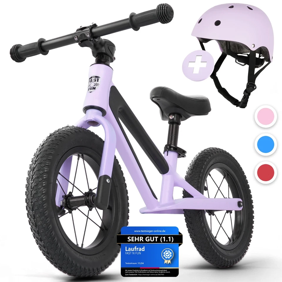 FAST N FUN Laufrad mit Helm im Set für Kinder ab 2 Jahre 12 Zoll Kinderlaufrad