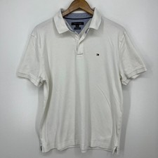 Tommy Hilfiger Polo Shirt Men's Size L White Custom Fit Flag Logo Short Sleeve