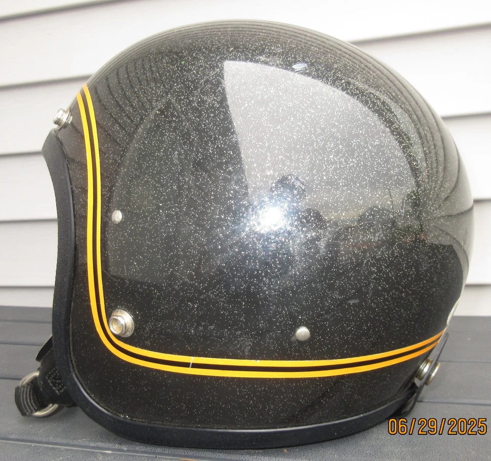 Vintage Ski Doo Snowmobile Helmet Black metal flake helmet with chin strap - Image 4 of 4