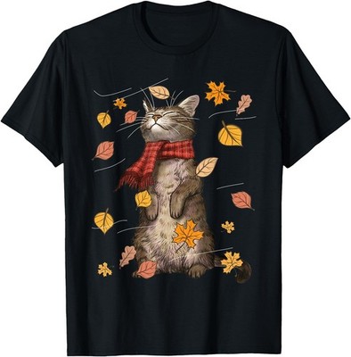 Cute Autumn Cat Fall Breeze Kitten Kitty Cat Lover T-Shirt