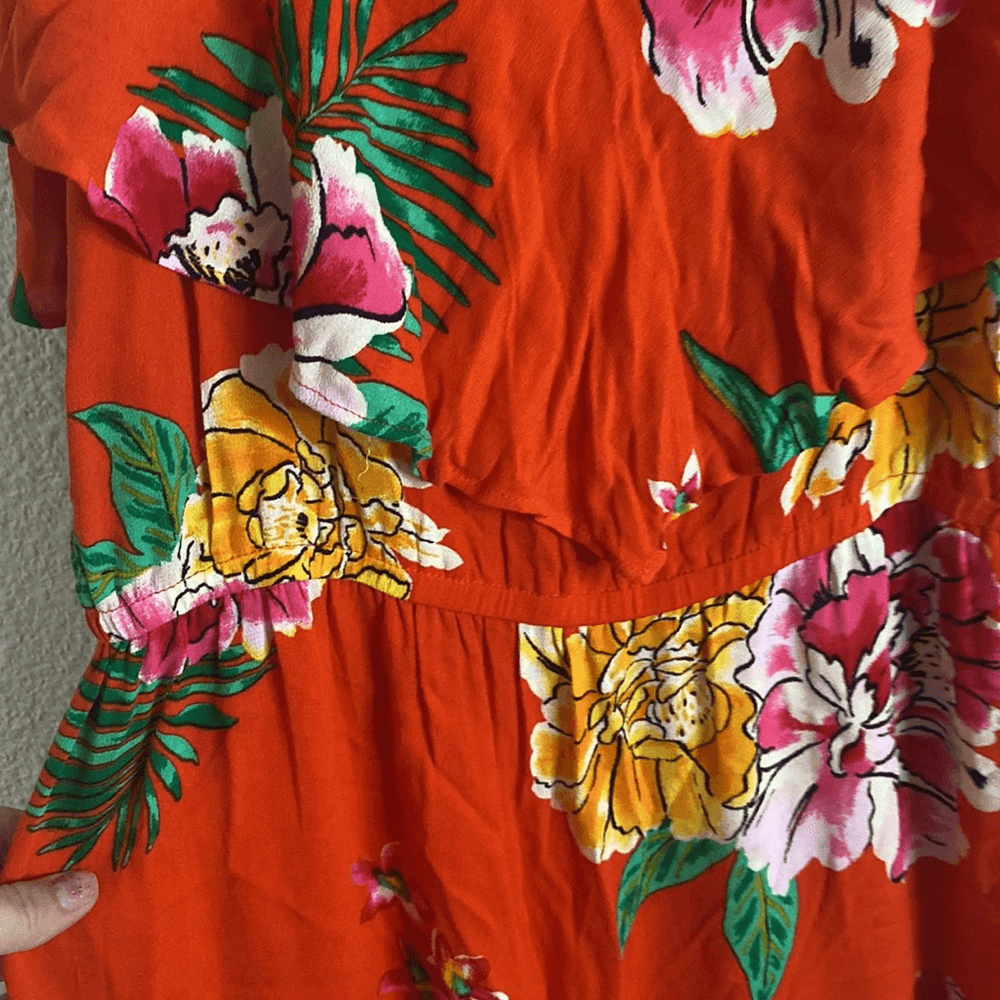old navy orange blossom dress Girls size 5 Old Navy halter dress orange flowers aqua lined