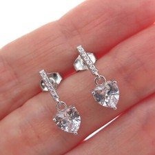 925 Sterling Silver Round  Heart-Cut Drop Dangle Earrings