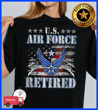 US Air Force Retired America Flag T-Shirt Black All Size