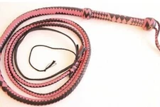 6 Ft Genuine Leather BullWhip, 12 Plaited, Pink & Black, ***** CLEARANCE ******