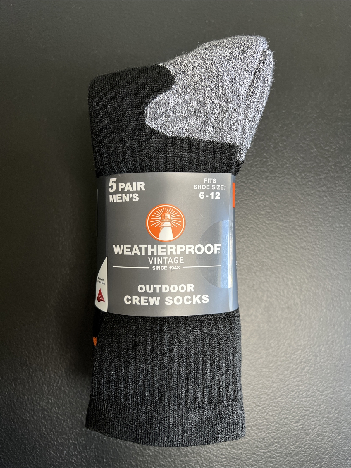 Weatherproof Men's Outdoor Wool Blend Crew Socks, 612 Shoe Size, 5