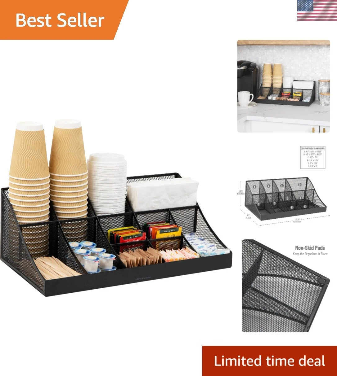 Efficient Dual-Tier Cup and Condiment Organizer - 11 Compartments for Any Space
