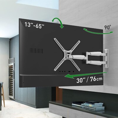 Barkan Long White TV Wall Mount, 13-65 inch Full Motion Articulating - 4 Move...