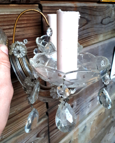 24cm ur alte messing wand lampe leuchte kristall lüster barock stil - Bild 4 von 7