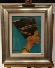 OLIO SU TAVOLA COLLU GIORGIO Nefertiti 1983 37 x 29 Cornice e vetro
