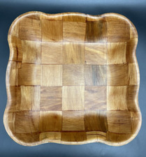 Vintage Wooden Bowl square Woven for Salad, Fruit and Snacks 11" Brown
