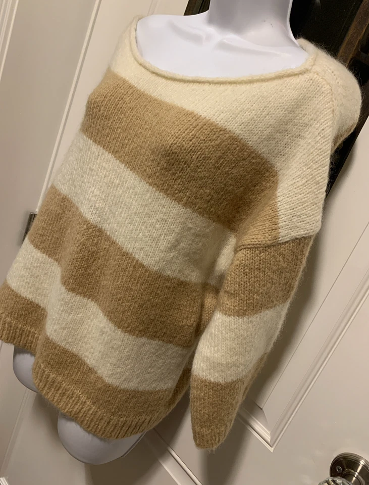 Blusa Suéter Juicy Couture Rayas Beige/Marrón Mangas 3/4 Relajada Talla XS/S Foto 2 de 4