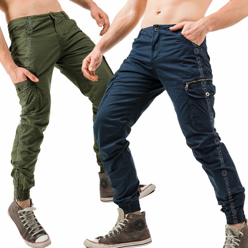 Pantaloni Uomo Cargo con Tasche Laterali Multi-tasche Militari Tasconi Slim  Fit | eBay