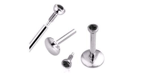 1 Black 2mm Gem Labret Ear Tragus Helix Steel Stud 16g 10mm Internally Threaded - Picture 1 of 1