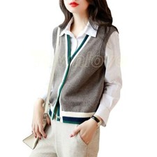 Women Knitted Sleeveless Cardigan Vest Top V-neck Waistcoat Gilet Tank Sweater