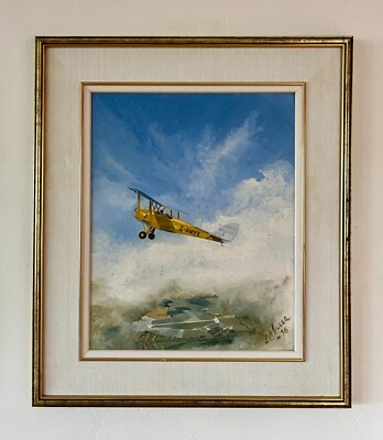 1956 De Havilland Tiger Moth Biplane 20x16 *Original* Oil Painting by E. Miller