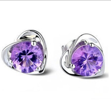 Fashion Women/Girl Sterling Silver Purple Cubic Zircon Heart Love Stud Earring