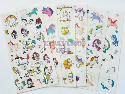 UNICORN STICKER SET - 6 SHEETS- TRANSLUCENT WATERPROOF PARTY FAVOR DECORATION