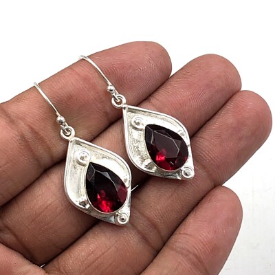 Pink Rubellite Gemstone Earrings 925 Sterling Silver Handmade Jewelry 1.9'' Gifts