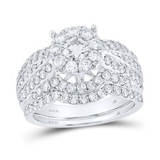 14kt White Gold Womens Round Diamond Wedding Engagement Ring Set 1-3/4ctw