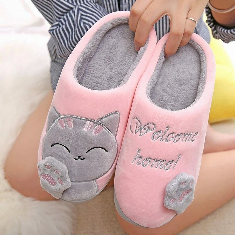 Pantuflas De Invierno Para Mujer Calzado Zapatos De Moda Cholas Para Dormir  Gato