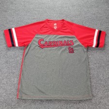 St Louis Cardinals Shirt Mens Large Gray Red Short Sleeve V-Neck MLB Baseball
