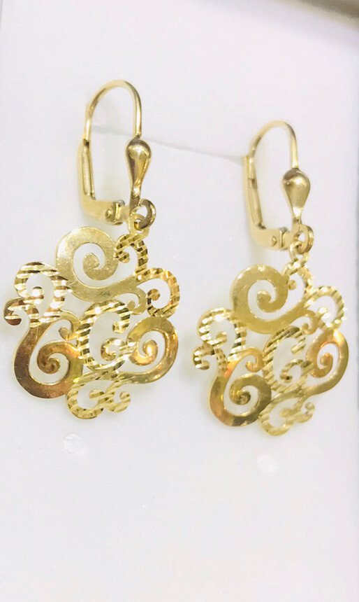 14K Solid Yellow Gold Dangle Lever Back Flower Ea… - image 8