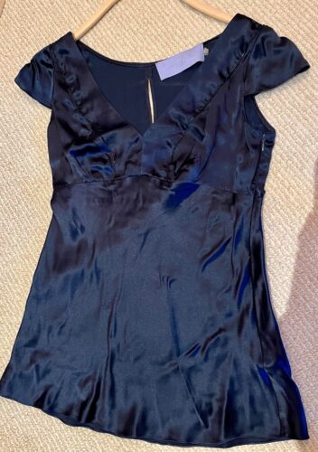 Vera Wang Lavender Label Navy Blue Silk Top with B