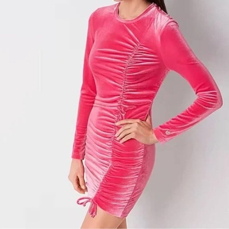 red evening dress long sleeve Simple V Neck Puffy Sleeves Satin Long Prom Dress, Satin Evening Dress –  shopluu main image 0