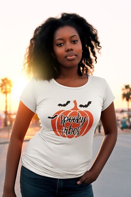 Spooky Vibes Pumpkin Shirt Womens Halloween Tee Fall Party Top Witchy Gift