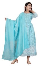 Traditional Women Cotton Round Neck Embroidered Anarkali Kurti for Regular Wear