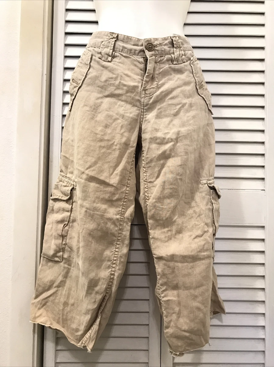 Lucky Brand Women's Beige Embroidered Linen Short Cargo Capris Size 4