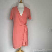 Aritzia Babaton Womens Coral V Neck Wrap Mini Dress Size Small Girly Classic EUC