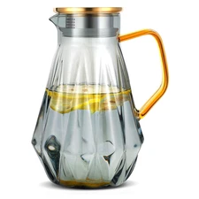 Glass Pitcher with Lid 68 Oz Borosilicate Jug for Hot Cold Water Tea & Coffee