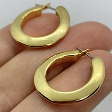 Vtg Gold Tone Hoop Earrings Classic Thick Round Pierced Huggie Post Retro