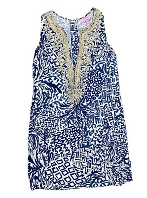 Lilly Pulitzer Carlotta Stretch Shift Dress Size 6 Sleeveless Gold 