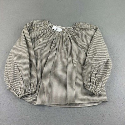 Loft Peasant Top Womens XL Brown Gold Striped Lightweight Pullover Blouse NWT
