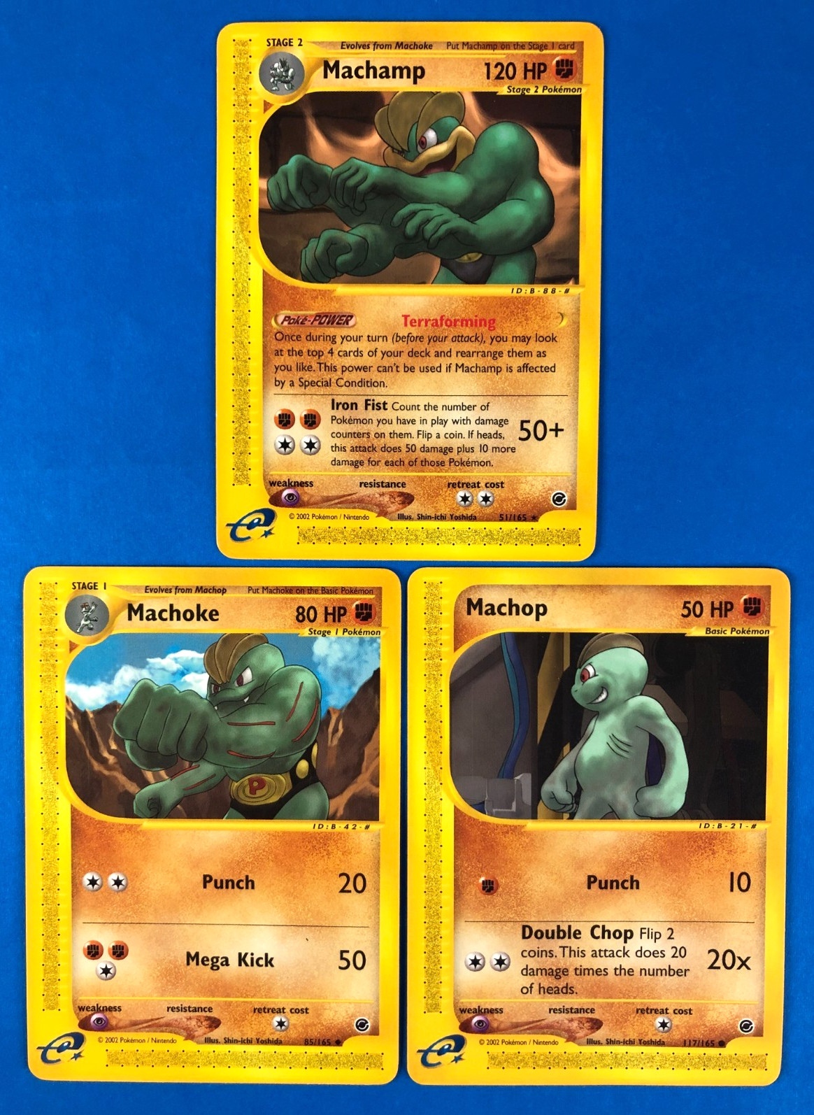 Machamp 51/165, Machoke 85/165, Machop 117/165 Expedition Pokemon Card LOT LP