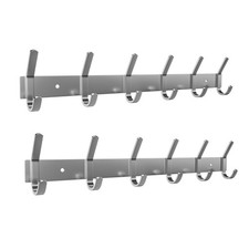Coat Rack Wall Mount   Brushed Nickel 17 Inch 6 Hooks - 2 Pack, Silver
