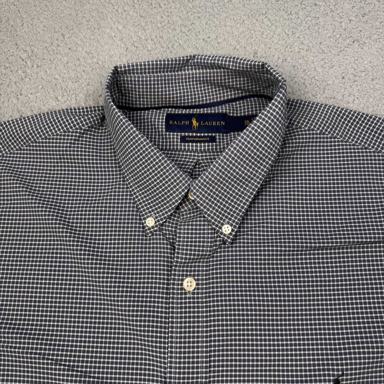 RALPH LAUREN Camicia Uomo XXL 2XL Grigio Microcheck Pony Preppy Casual