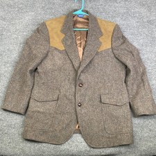 Pendleton Mens 44 Wool Western Blazer Brown Tweed Suede Elbow Patch Sport Coat